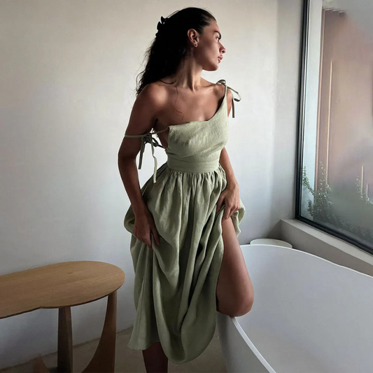 Anaïs | Robe estivale en lin à détails noués