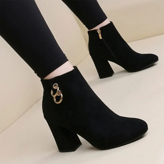 Alina | Bottines à Talons avec Détail Doré et Fermeture Zippée