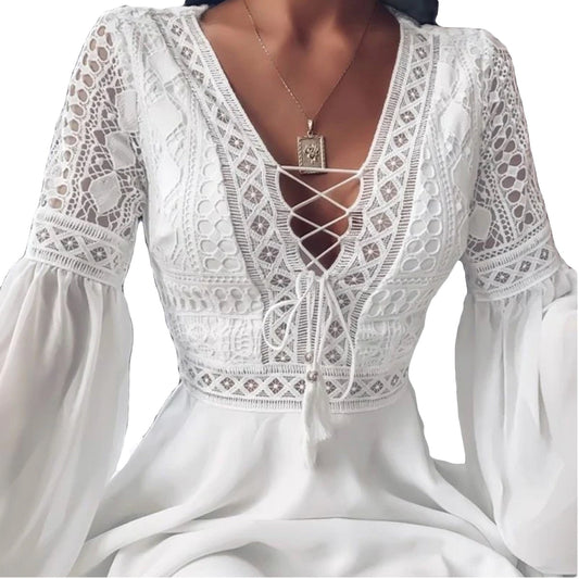Alina | Robe Courte en Dentelle Style Boho Chic pour Femme