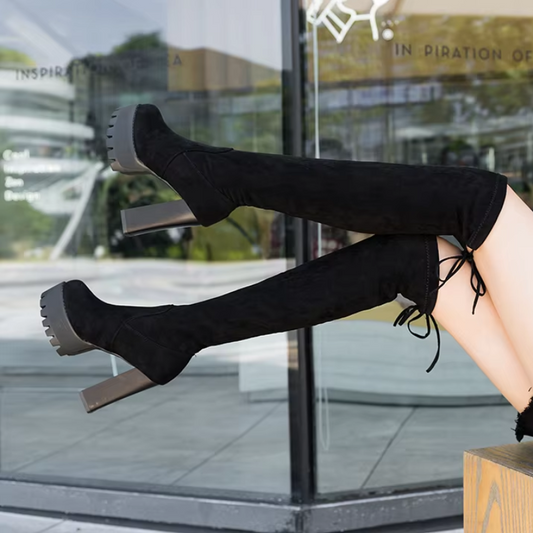 Celina | Cuissardes à Talons Hauts et Tissu Stretch Confortable