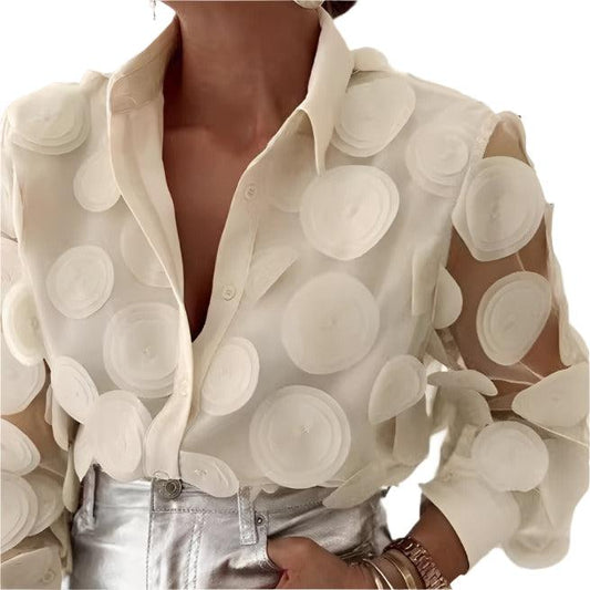 Aurélie | Blouse en Résille Brodée Transparente à Manches Longues