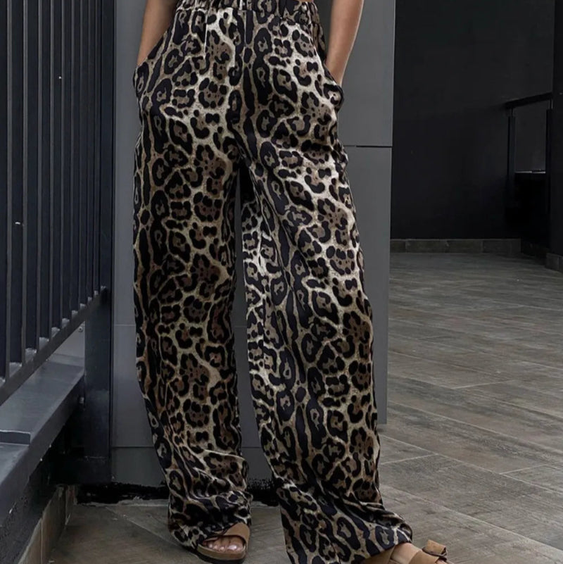 Alina | Pantalon Ample Taille Haute à Imprimé Léopard