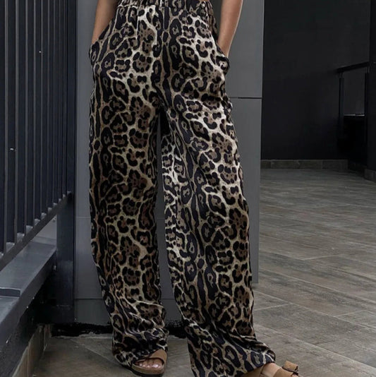 Alina | Pantalon Ample Taille Haute à Imprimé Léopard