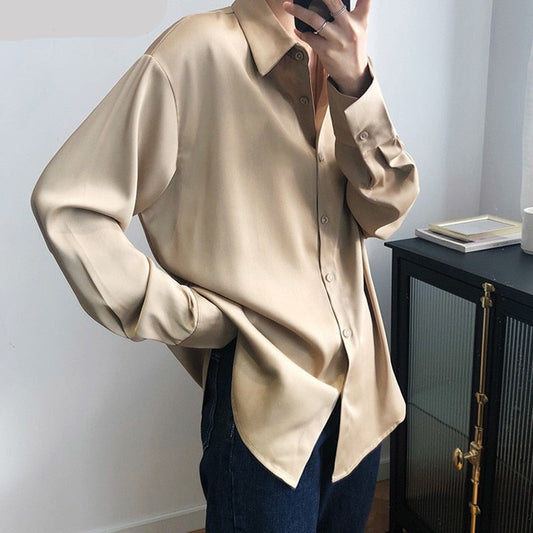 Léa | Blouse Oversize en Satin pour Femmes avec Col Classique