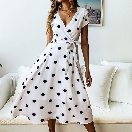 Belle | Robe à Pois Élégante avec Détail Noué à la Taille