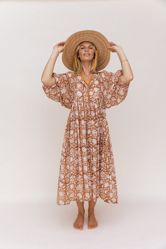 Robe longue bohème pour femme à motifs floraux