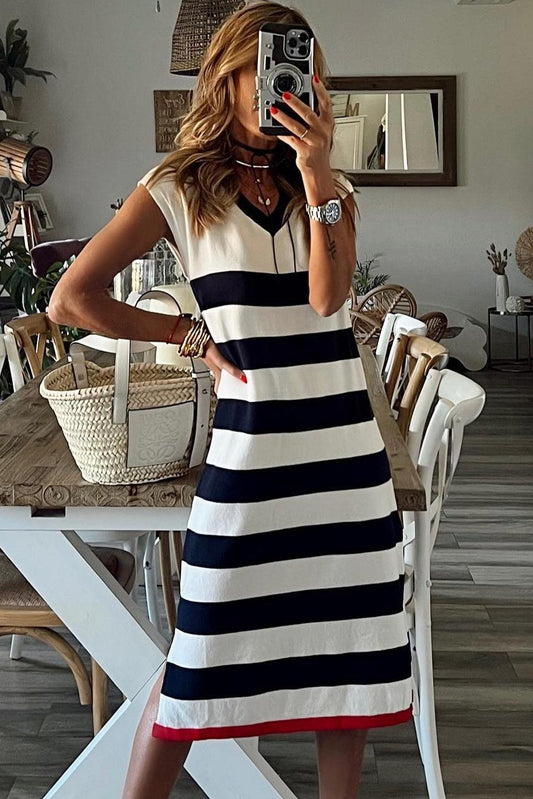 Juliette | Robe Midi Rayée à Col V