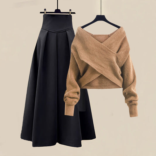 Mireia | Ensemble Pull Croisé et Jupe Longue Évasée pour Femme