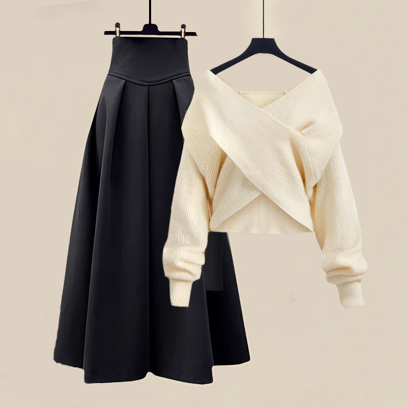Mireia | Ensemble Pull Croisé et Jupe Longue Évasée pour Femme