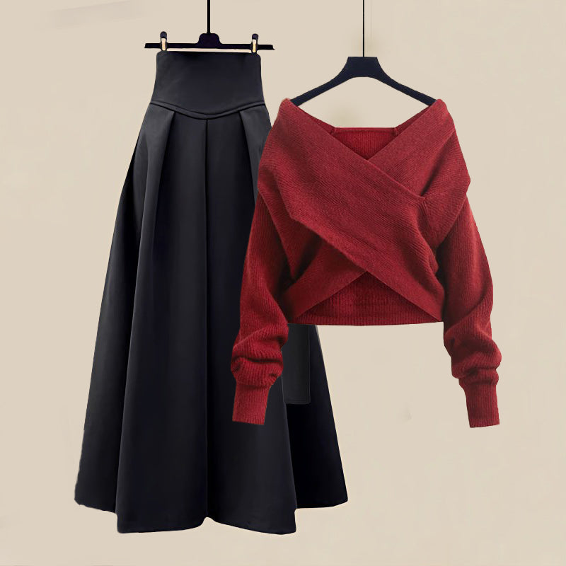 Mireia | Ensemble Pull Croisé et Jupe Longue Évasée pour Femme