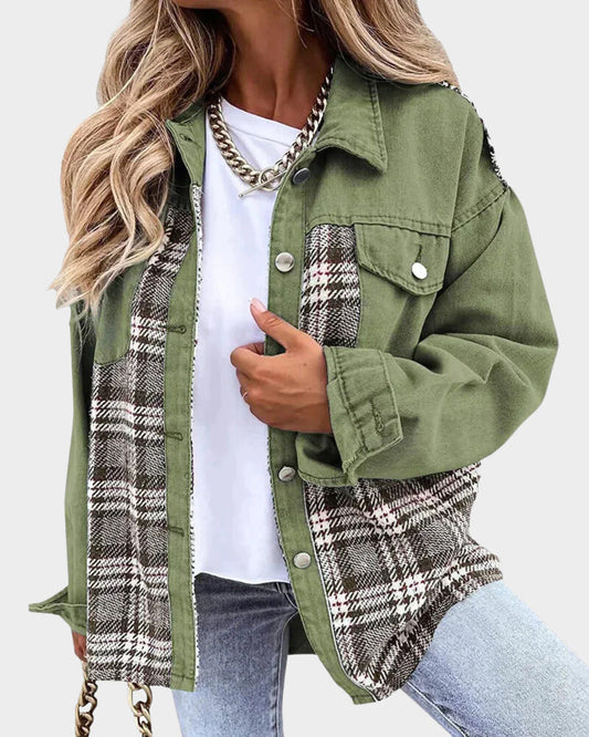 Noelia | Veste Oversize Style Denim et Carreaux pour Femme