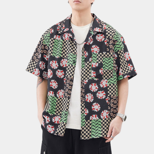 Sacha | Chemise Hawaïenne à Motifs Floraux et Géométriques