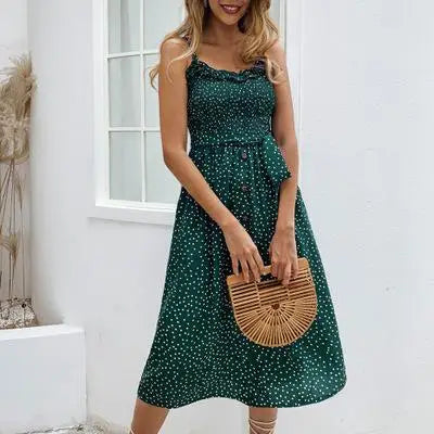Sofia | Robe Longue à Pois avec Boutonnage Élégant