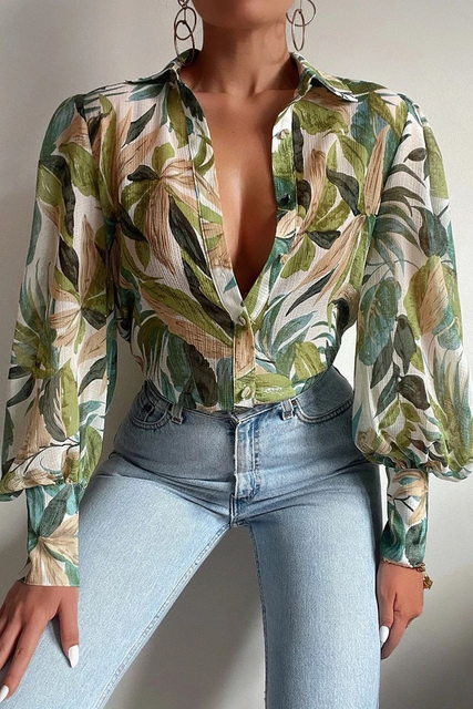 Soléa | Blouse Fluide à Imprimé Feuillage pour Femme