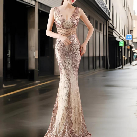 Soraya | Robe Longue Cintrée à Col en V pour Femme
