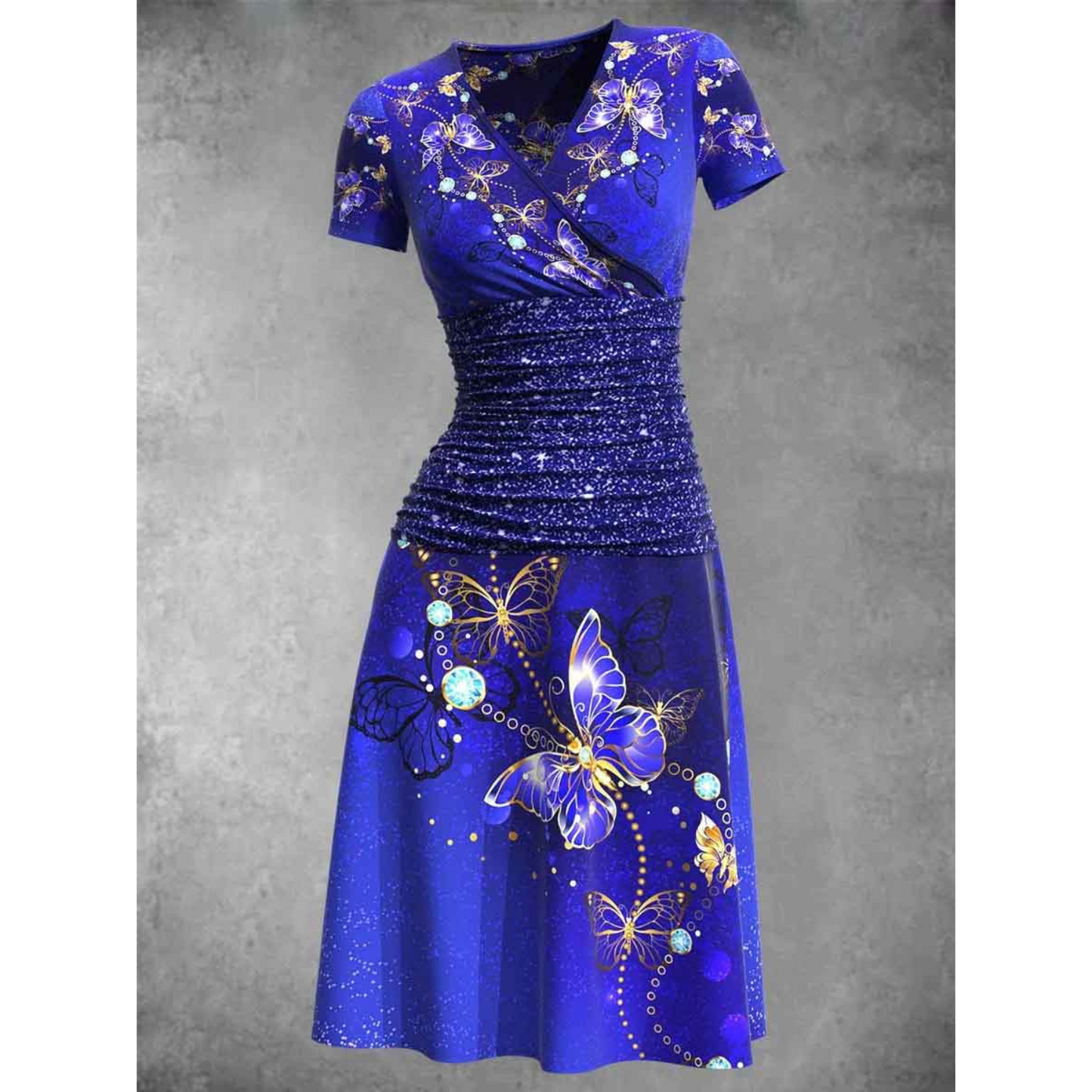 Florence | Robe d’automne à manches courtes avec imprimé feuillage et fronces élégantes