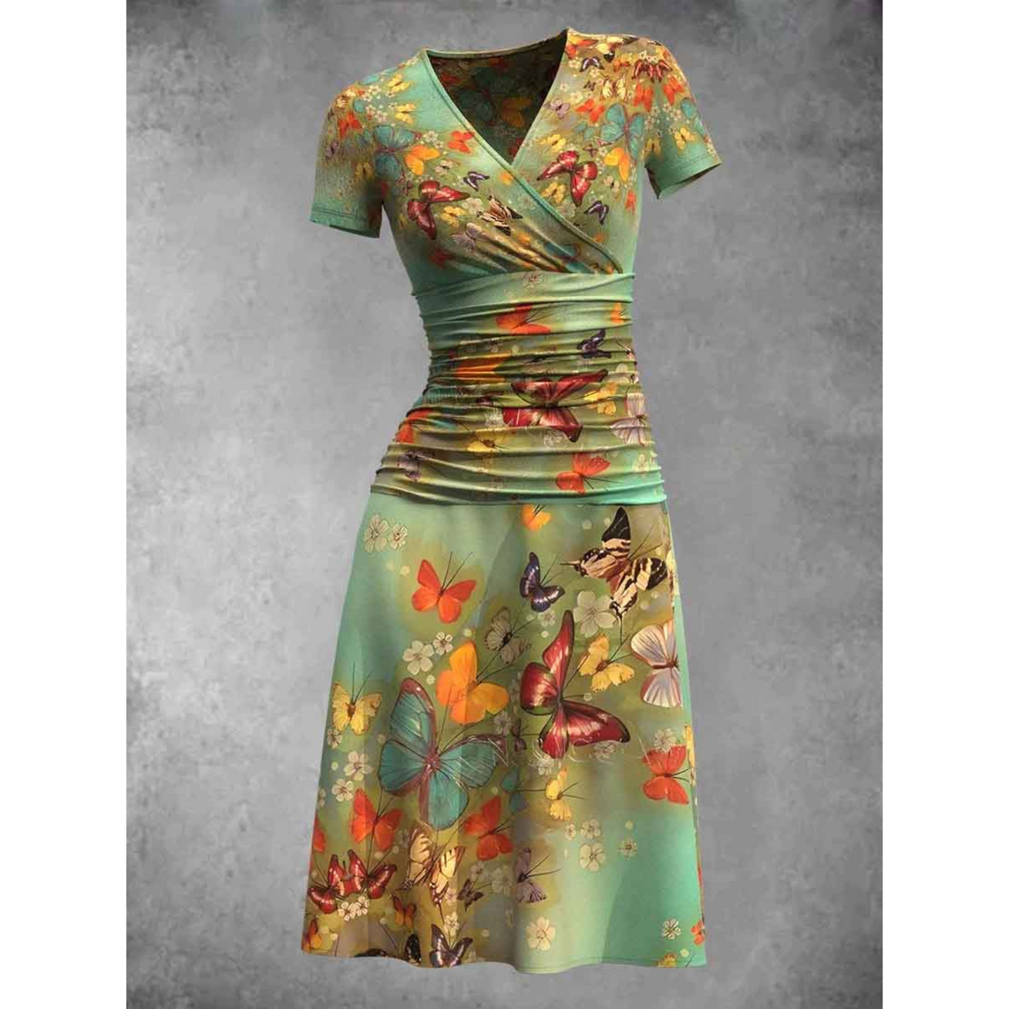 Florence | Robe d’automne à manches courtes avec imprimé feuillage et fronces élégantes