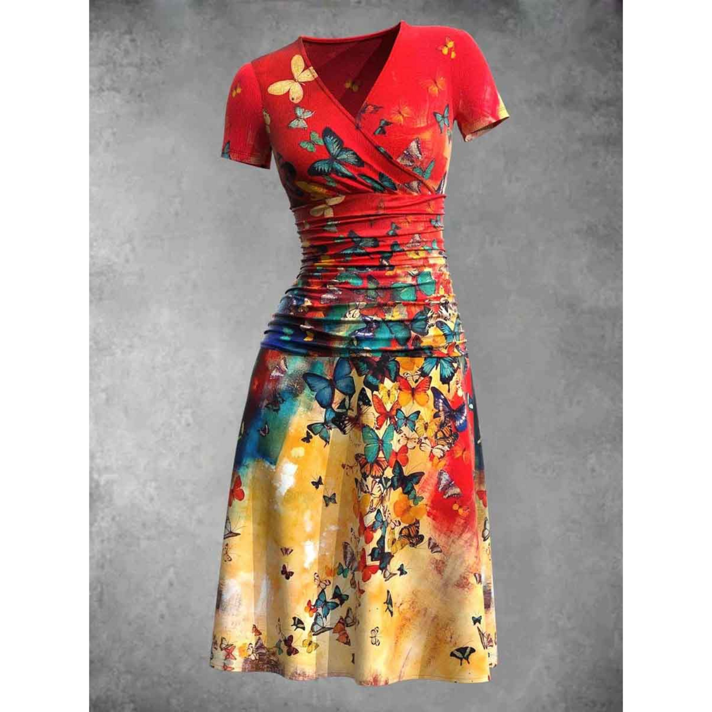 Florence | Robe d’automne à manches courtes avec imprimé feuillage et fronces élégantes