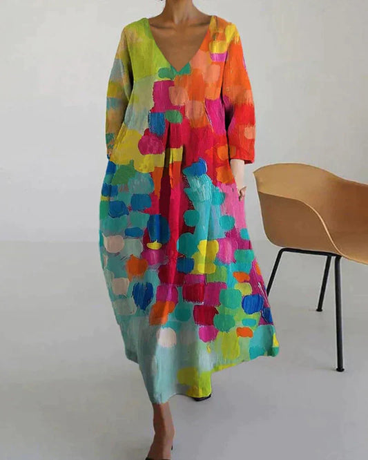 Clara | Robe midi fluide à imprimé artistique multicolore