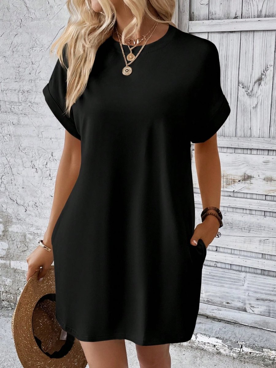 Éléa | Robe Mini à Col Rond et Manches Courtes au Style Doux et Moderne