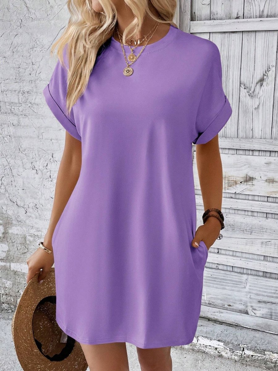 Éléa | Robe Mini à Col Rond et Manches Courtes au Style Doux et Moderne