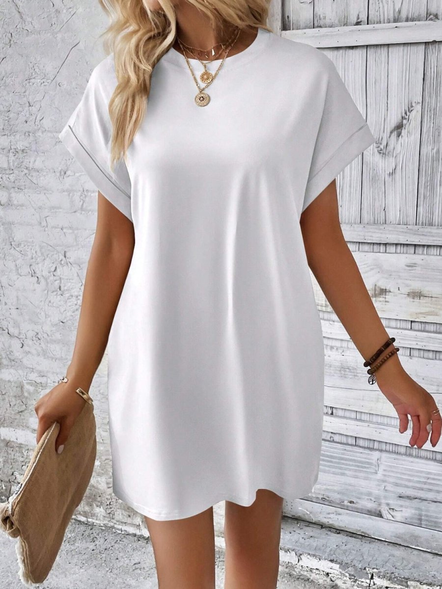 Éléa | Robe Mini à Col Rond et Manches Courtes au Style Doux et Moderne