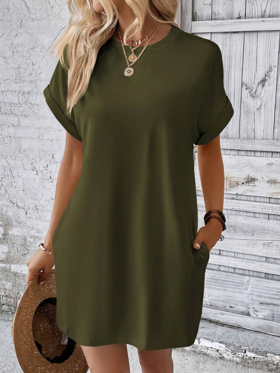 Éléa | Robe Mini à Col Rond et Manches Courtes au Style Doux et Moderne